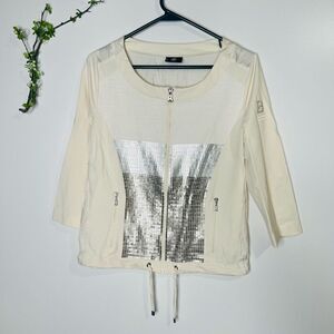 Bogner Cream Silk Blend Silver Sequins Lightweight Jacket